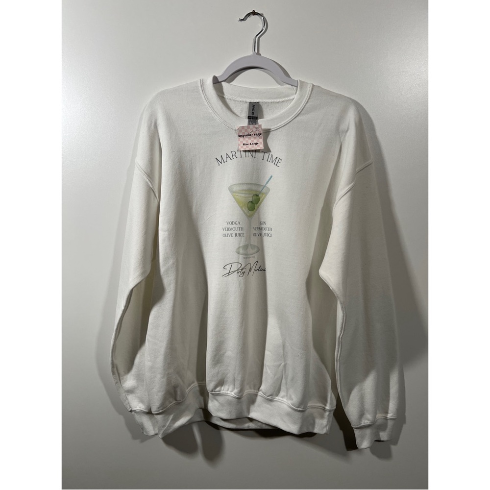 Dirty Martini White Crewneck Sweatshirt Size Large Boutique Martini Time